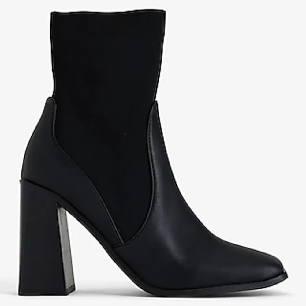 Express Women’s Stretch Knit Upper Block Black Heel Boot Size 8